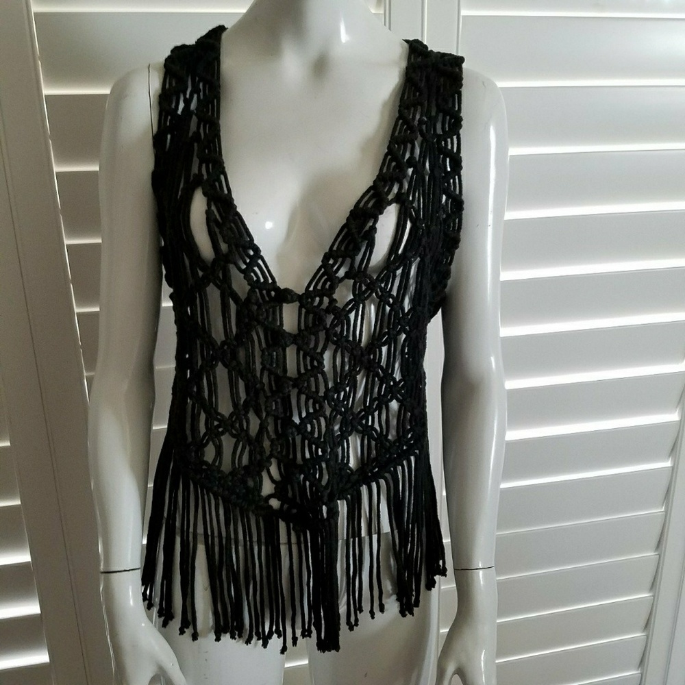 Black mesh see through vest